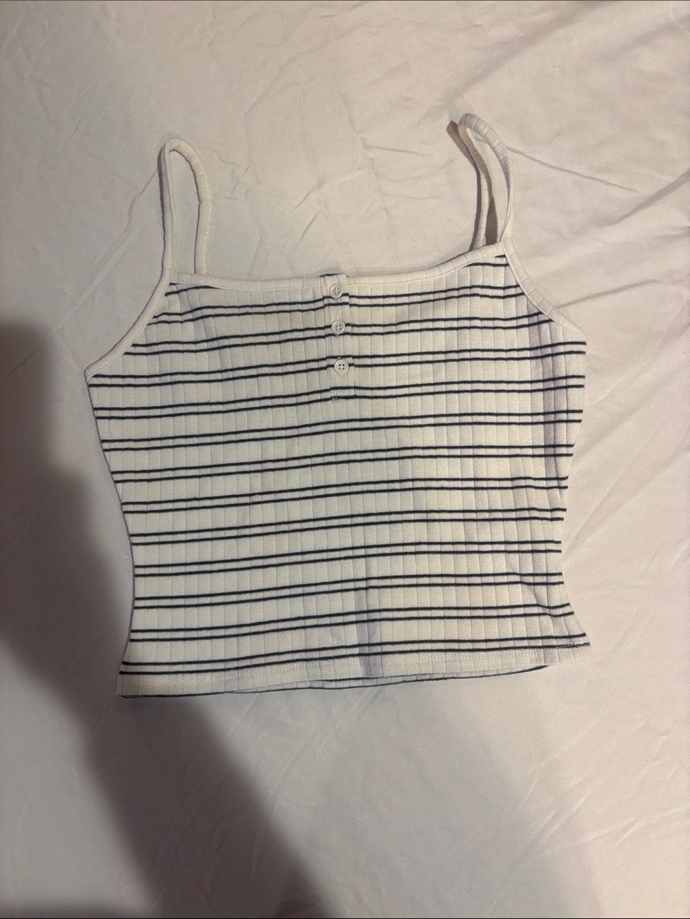 Garage Ribbed Striped Camisole Tank Top - White with Black Stripes